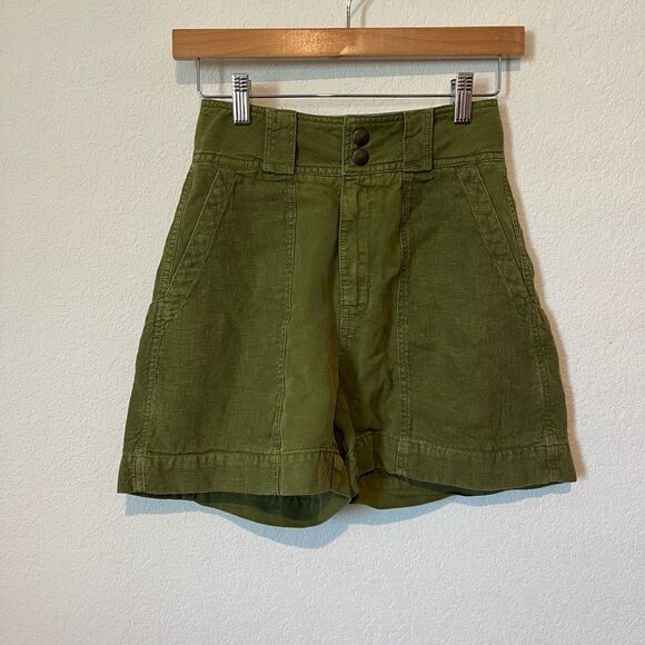 Wrap London Khaki Green Linen High Waisted Shorts Women's Size US 2 NWT - Picture 1 of 6